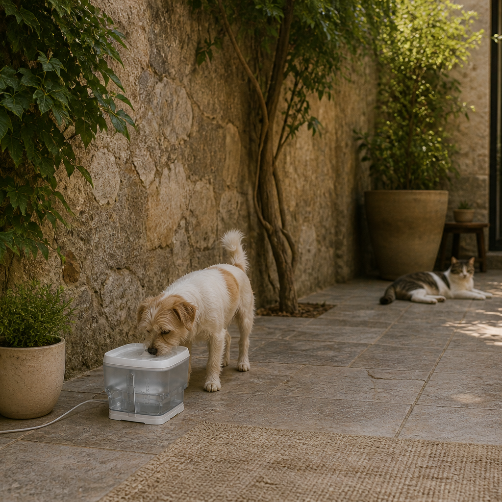 perro pequeño tomando agua de bebedero 2.5L
