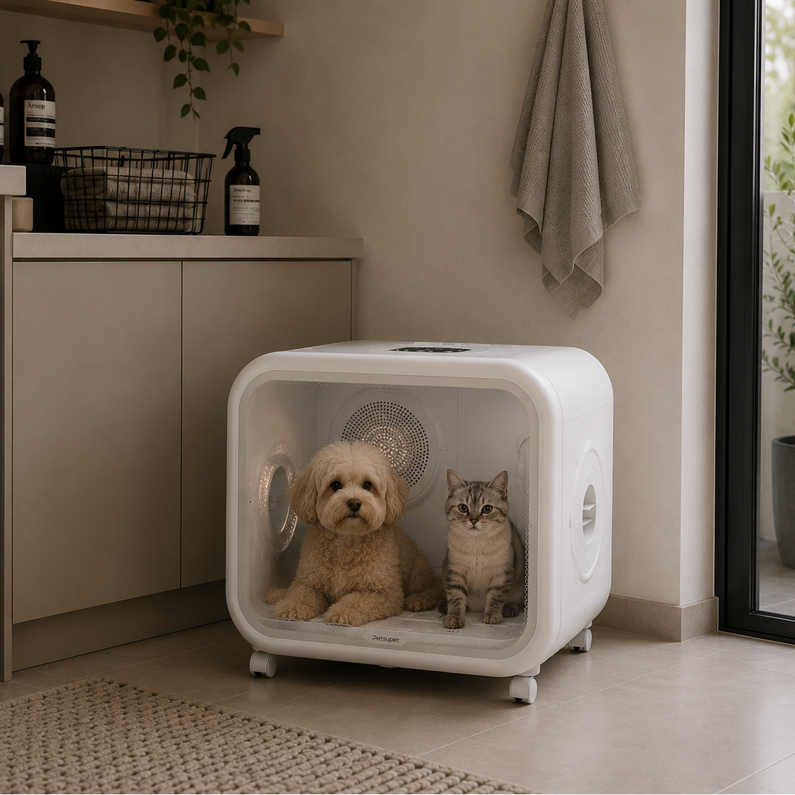 mascotas pequeñas dentro de secadora